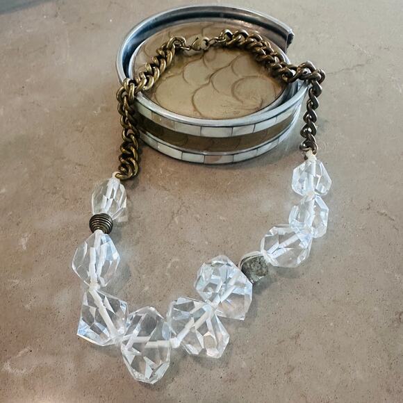 Silpada Crystal Bead Brass Chain Statement Necklace with Pyrite - Picture 1 of 8